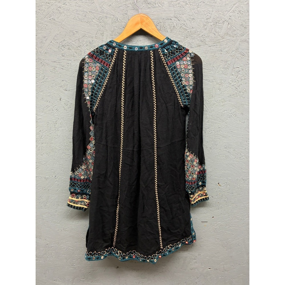 Gypsy 05 Dress Womens S Bohemian Long Sleeve Embellished Raglan Tassel Hippie - Picture 9 of 10
